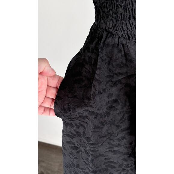 Disturbia Amun Smocked Midi Dress Floral Jacquard Womens Size 6 UK 10 Black New - Picture 10 of 14
